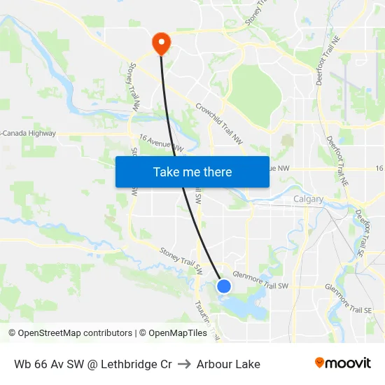 Wb 66 Av SW @ Lethbridge Cr to Arbour Lake map