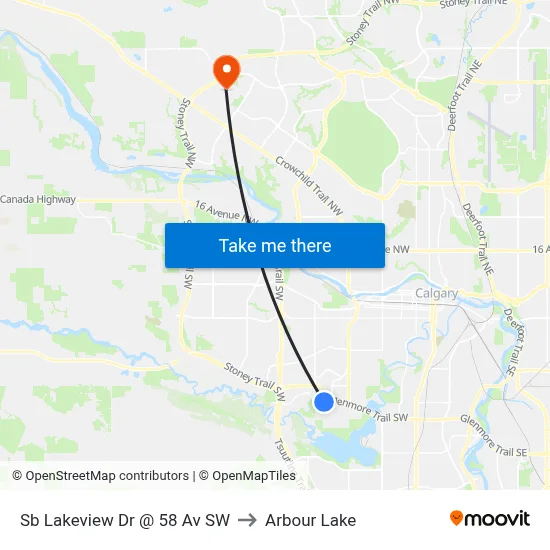 Sb Lakeview Dr @ 58 Av SW to Arbour Lake map