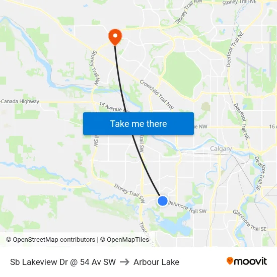 Sb Lakeview Dr @ 54 Av SW to Arbour Lake map