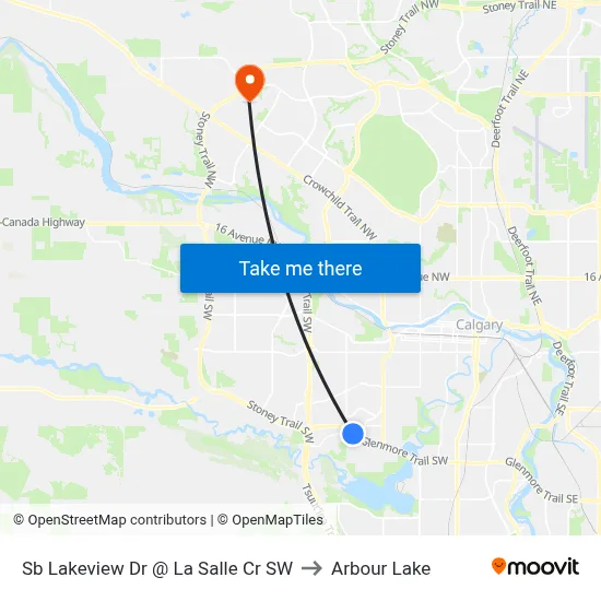 Sb Lakeview Dr @ La Salle Cr SW to Arbour Lake map