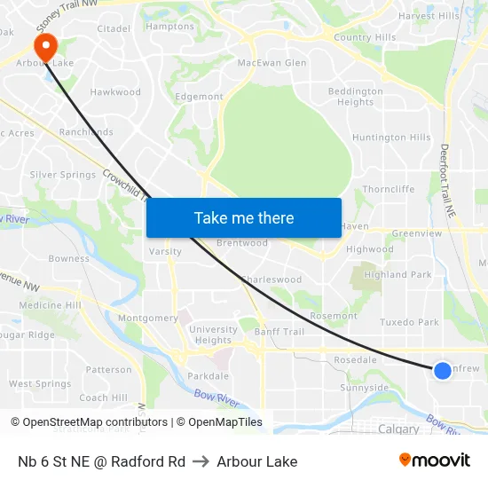 Nb 6 St NE @ Radford Rd to Arbour Lake map