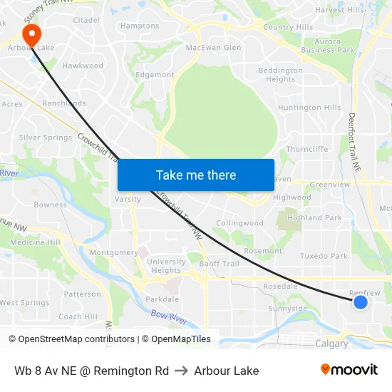 Wb 8 Av NE @ Remington Rd to Arbour Lake map