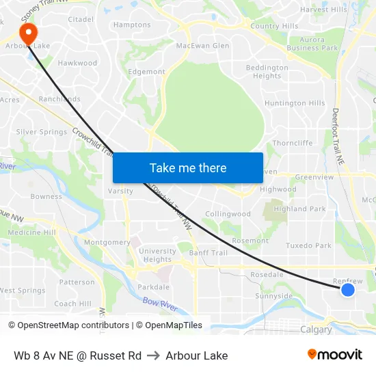 Wb 8 Av NE @ Russet Rd to Arbour Lake map