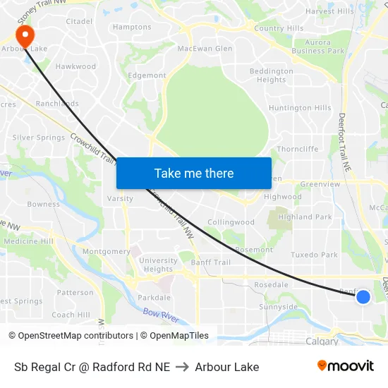 Sb Regal Cr @ Radford Rd NE to Arbour Lake map