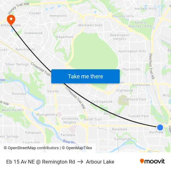 Eb 15 Av NE @ Remington Rd to Arbour Lake map