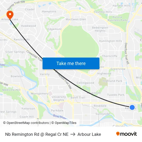 Nb Remington Rd @ Regal Cr NE to Arbour Lake map