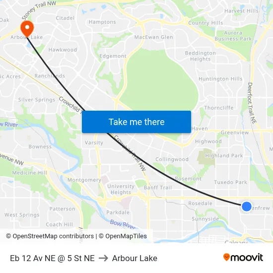 Eb 12 Av NE @ 5 St NE to Arbour Lake map