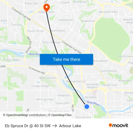 Eb Spruce Dr @ 40 St SW to Arbour Lake map