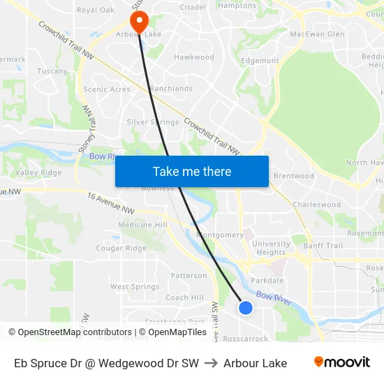 Eb Spruce Dr @ Wedgewood Dr SW to Arbour Lake map