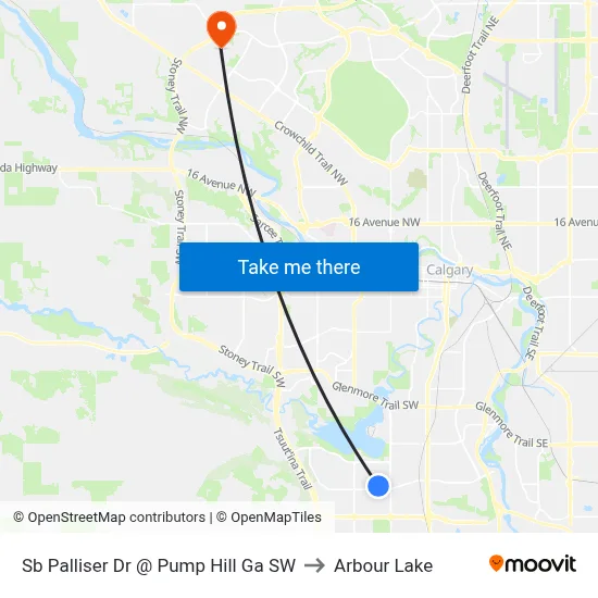 Sb Palliser Dr @ Pump Hill Ga SW to Arbour Lake map