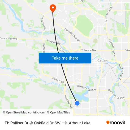 Eb Palliser Dr @ Oakfield Dr SW to Arbour Lake map