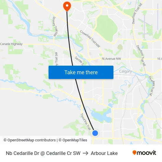 Nb Cedarille Dr @ Cedarille Cr SW to Arbour Lake map