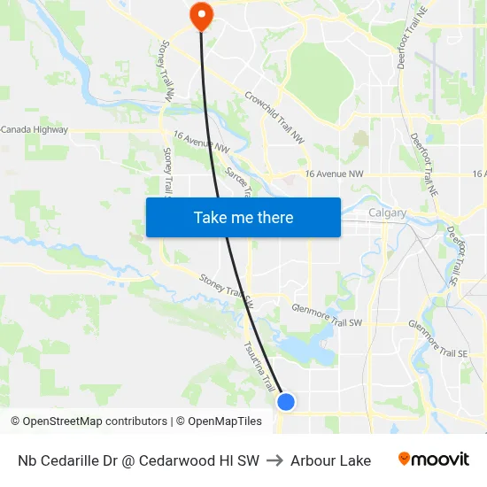 Nb Cedarille Dr @ Cedarwood Hl SW to Arbour Lake map