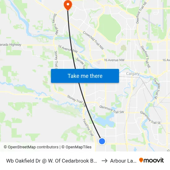 Wb Oakfield Dr @ W. Of Cedarbrook Ba SW to Arbour Lake map