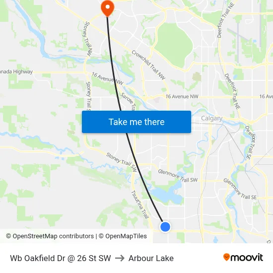 Wb Oakfield Dr @ 26 St SW to Arbour Lake map