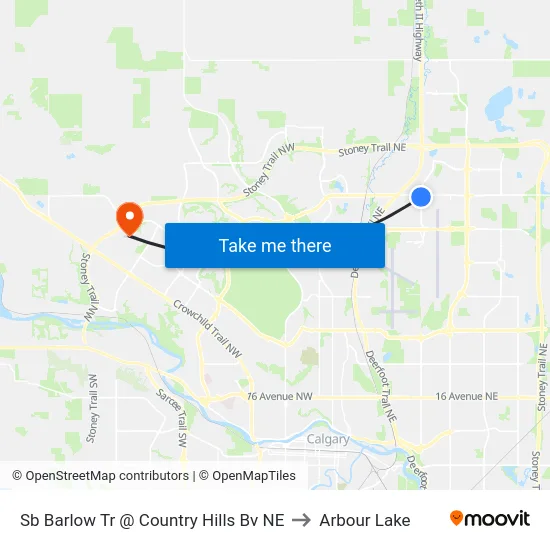 Sb Barlow Tr @ Country Hills Bv NE to Arbour Lake map