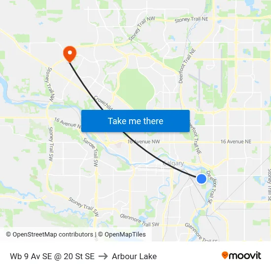 Wb 9 Av SE @ 20 St SE to Arbour Lake map