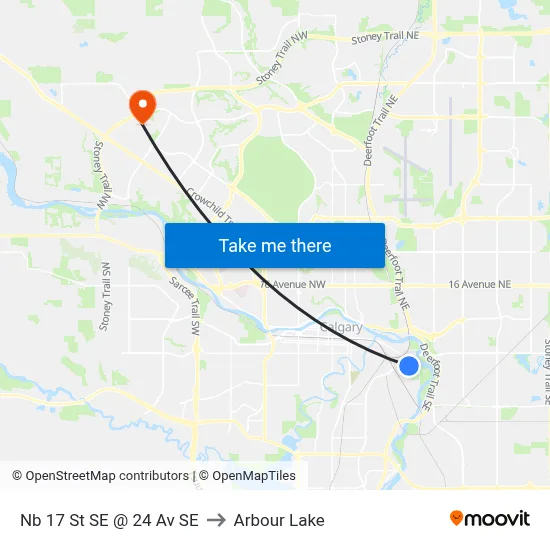 Nb 17 St SE @ 24 Av SE to Arbour Lake map