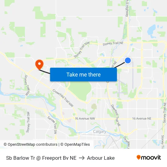 Sb Barlow Tr @ Freeport Bv NE to Arbour Lake map