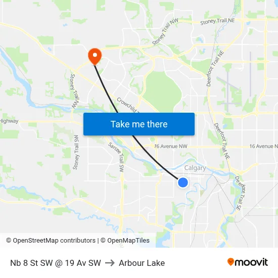 Nb 8 St SW @ 19 Av SW to Arbour Lake map