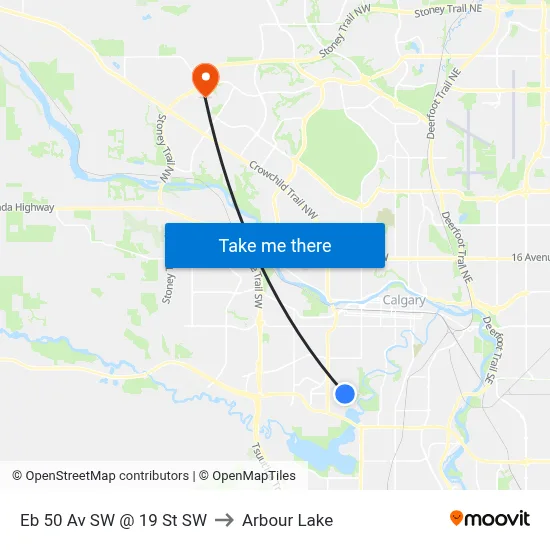 Eb 50 Av SW @ 19 St SW to Arbour Lake map