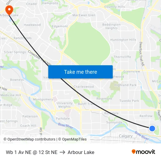 Wb 1 Av NE @ 12 St NE to Arbour Lake map