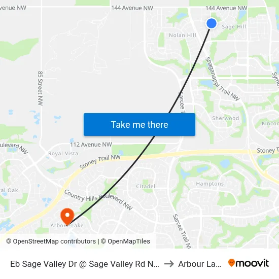Eb Sage Valley Dr @ Sage Valley Rd NW to Arbour Lake map
