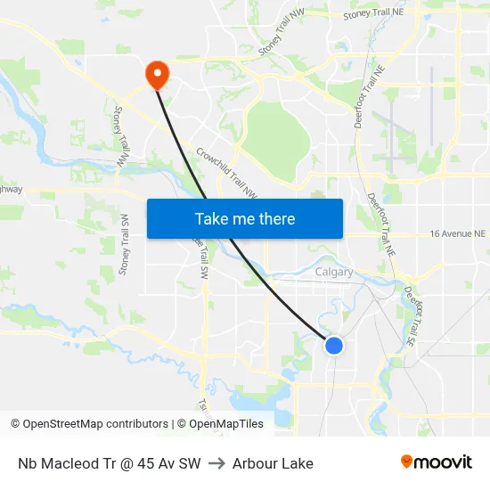 Nb Macleod Tr @ 45 Av SW to Arbour Lake map