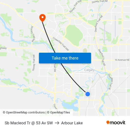 Sb Macleod Tr @  53 Av SW to Arbour Lake map
