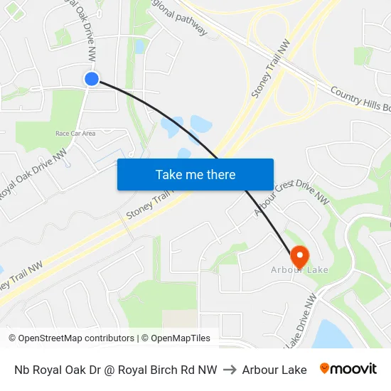 Nb Royal Oak Dr @ Royal Birch Rd NW to Arbour Lake map