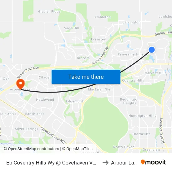 Eb Coventry Hills Wy @ Covehaven Vw NE to Arbour Lake map
