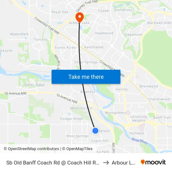 Sb Old Banff Coach Rd @ Coach Hill Rd SW to Arbour Lake map