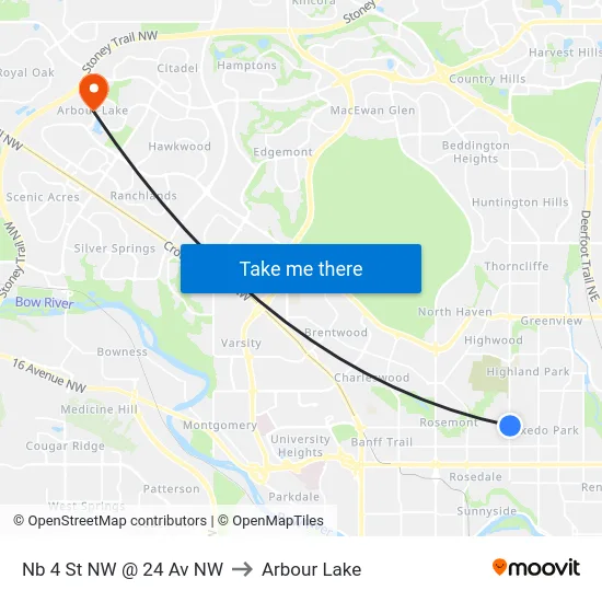 Nb 4 St NW @ 24 Av NW to Arbour Lake map
