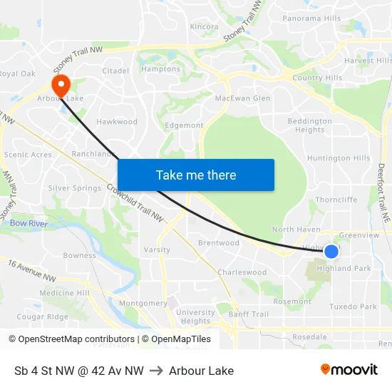 Sb 4 St NW @ 42 Av NW to Arbour Lake map