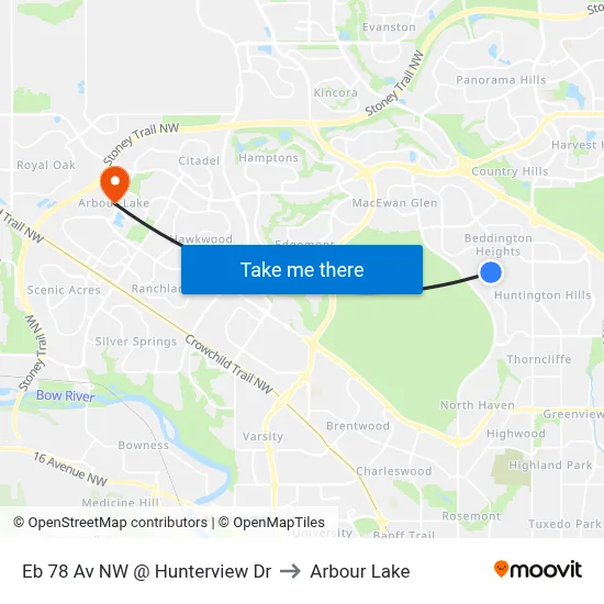 Eb 78 Av NW @ Hunterview Dr to Arbour Lake map
