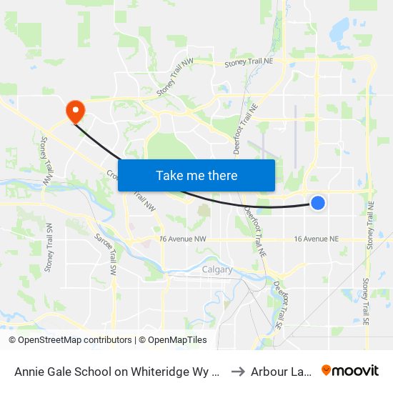 Annie Gale School on Whiteridge Wy NE to Arbour Lake map