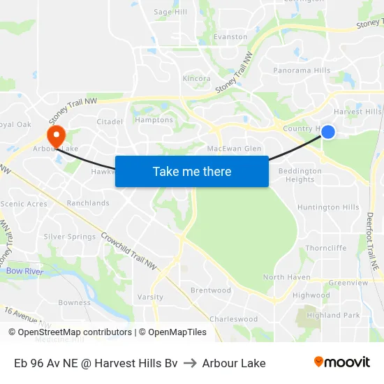 Eb 96 Av NE @ Harvest Hills Bv to Arbour Lake map