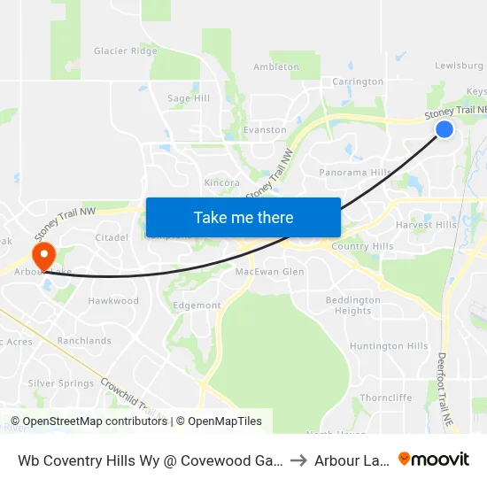 Wb Coventry Hills Wy @ Covewood Ga NE to Arbour Lake map