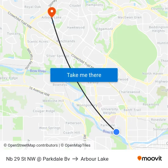 Nb 29 St NW @ Parkdale Bv to Arbour Lake map