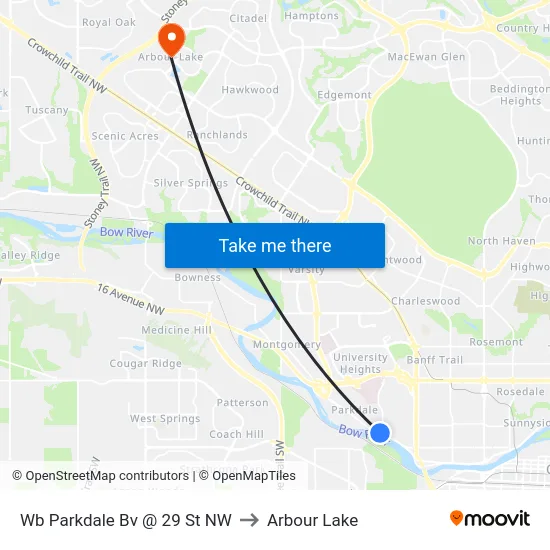 Wb Parkdale Bv @ 29 St NW to Arbour Lake map