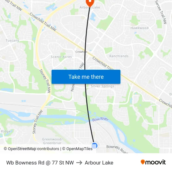 Wb Bowness  Rd @ 77 St NW to Arbour Lake map