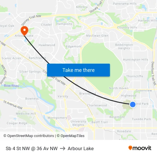 Sb 4 St NW @ 36 Av NW to Arbour Lake map