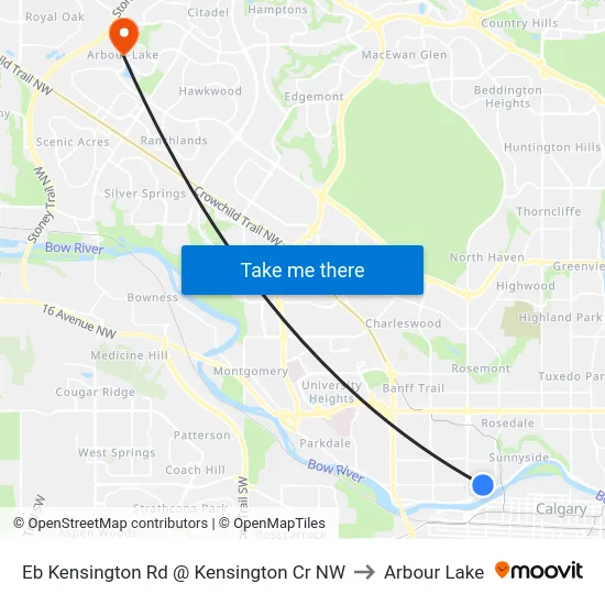 Eb Kensington Rd @ Kensington Cr NW to Arbour Lake map