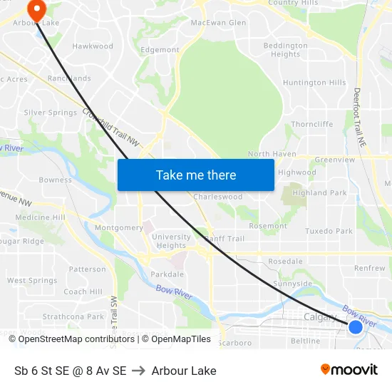 Sb 6 St SE @ 8 Av SE to Arbour Lake map