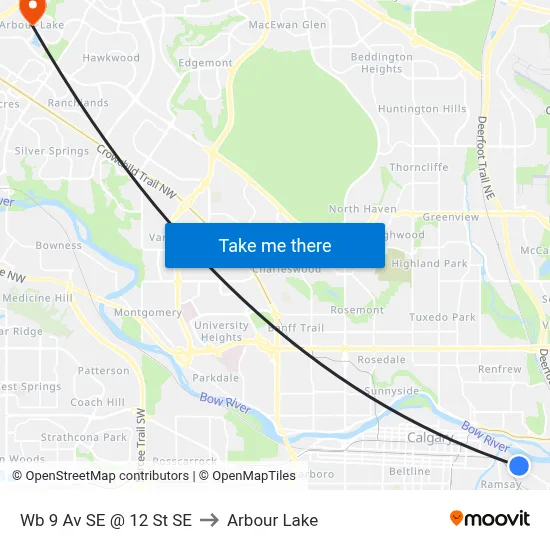 Wb 9 Av SE @ 12 St SE to Arbour Lake map