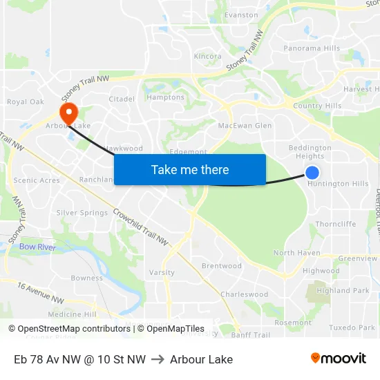 Eb 78 Av NW @ 10 St NW to Arbour Lake map