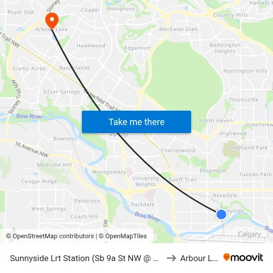 Sunnyside Lrt Station (Sb 9a St NW @ 4 Av Nw) to Arbour Lake map