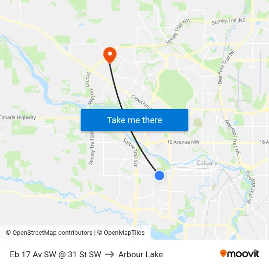 Eb 17 Av SW @ 31 St SW to Arbour Lake map