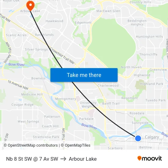 Nb 8 St SW @ 7 Av SW to Arbour Lake map