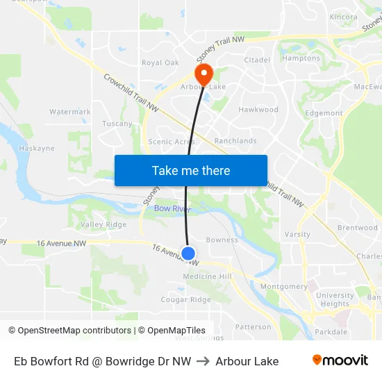 Eb Bowfort Rd @ Bowridge Dr NW to Arbour Lake map